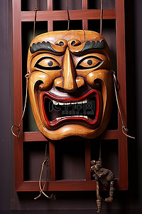 初二回门背景图片_木柜中的两个木制面具之一