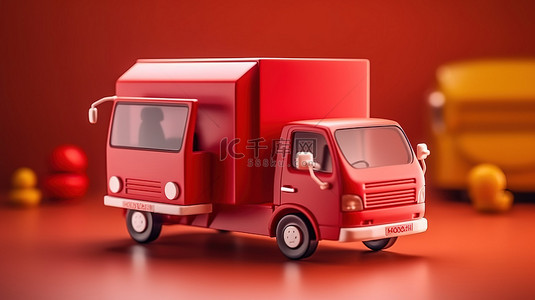 送货卡车的优质照片 3D 渲染背景设计以提供服务