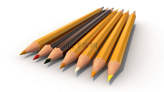 白色背景，带有象征教育概念的铅笔的 3D 渲染