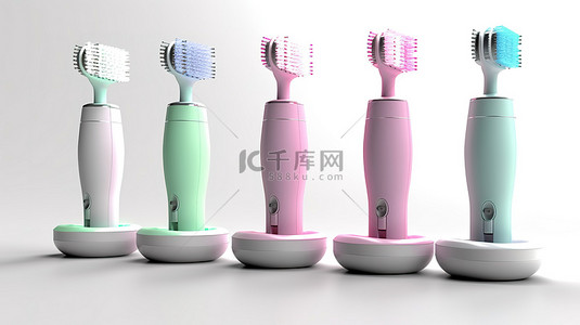 个人卫生背景图片_白色背景下电动牙刷和替换头的 3D 插图