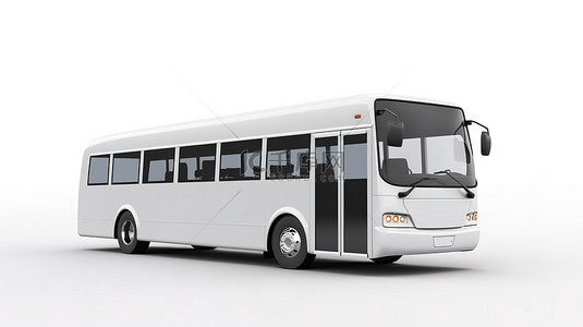 干净的白色设计 3D 插图中的城市公交车模板