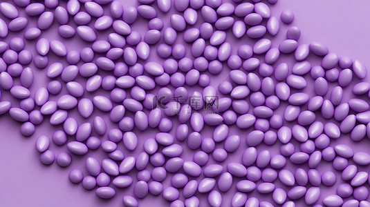 3D 渲染的平躺背景，在匹配的颜色背景上有淡紫色子弹