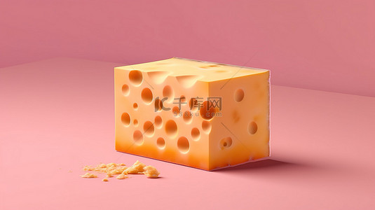 健康管理师背景图片_粉红色背景上奶酪片的 3D 渲染插图，带有文本空间