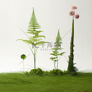这三种植物是从绿色草坪上雕刻出来的