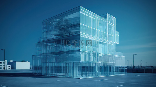 房屋安全背景图片_以醒目的蓝色背景为背景的 3D 透明建筑