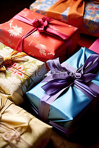 新年包装背景图片_桌子上有许多包装好的礼物