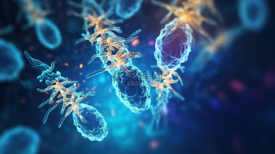 医学健康科学背景图片_在生命科学和生物医学的科学背景下染色体的 3D 渲染
