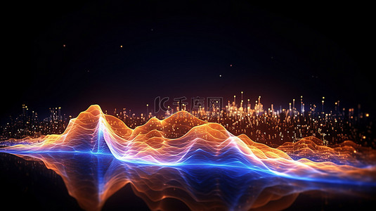 波浪线粒子背景图片_3D 渲染技术平视显示器背景，带有发光的未来粒子和波浪线