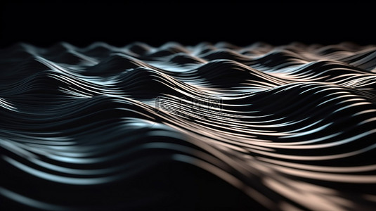 具有反射表面和涟漪效应的抽象 3d 波浪背景
