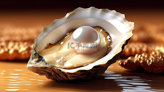 大白插画背景图片_打开牡蛎的 3D 插图，露出大白珍珠