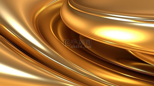 金色金属抽象背景的简约 3D 渲染