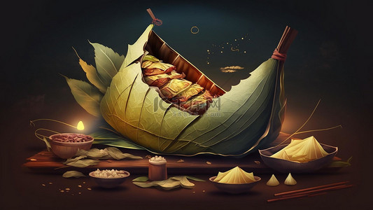 节传统文化背景图片_端午节美食粽子叶子船