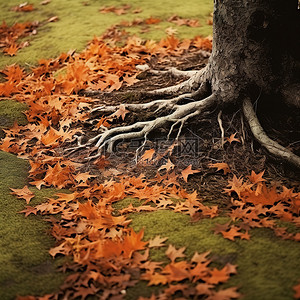 叶子山背景图片_当草围绕着树生长时，草上长满了叶子