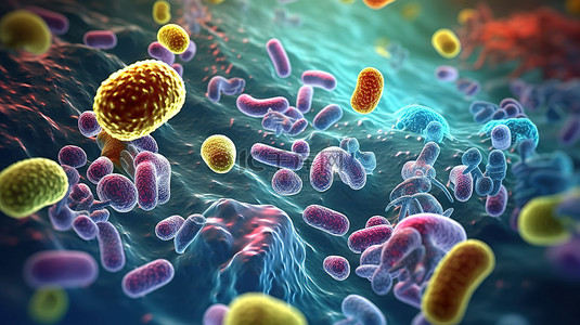 人体器官插图背景图片_细菌细胞概念的 3d 插图