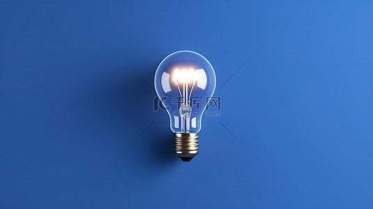 蓝色色调和最小背景的顶视图经典灯泡的简单 3D 渲染