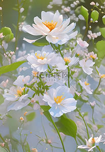 绿色植物花朵背景图片_花朵白色唯美
