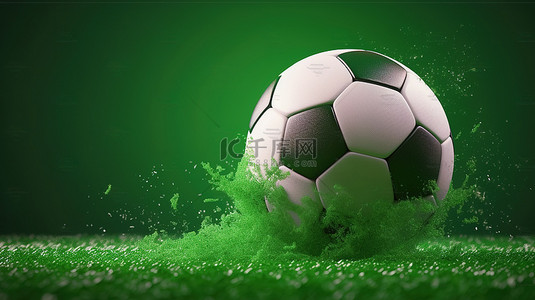 具有充满活力的绿色背景的 3d 足球渲染图