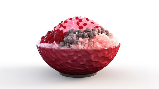 3d 渲染卡通风格的红豆 bingsu 刨冰在白色背景上