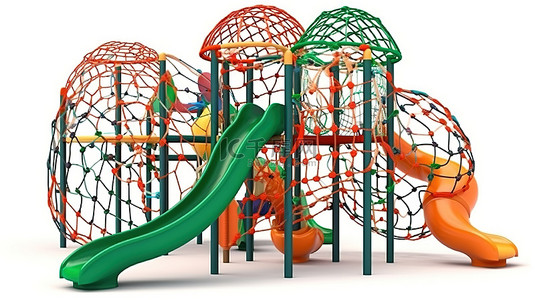 现实游乐场公园中的三重扭曲 3D 攀爬设备设置白色背景