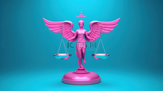 蓝色背景上粉色医学杖符号称重秤的双色调风格 3D 渲染