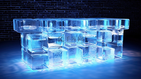 冰展台背景图片_由冰块雕刻而成的令人惊叹的吧台的 3D 渲染插图