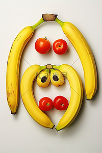 香蕉和西红柿，脸由红西红柿和黄香蕉制成