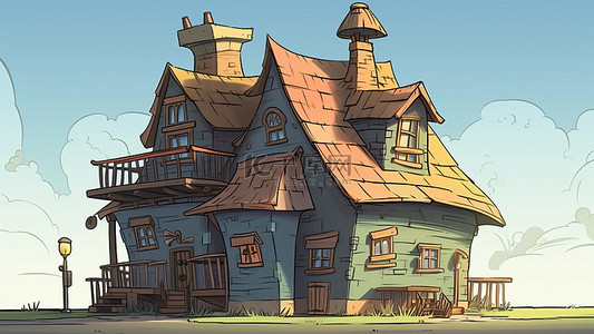 动画牡丹背景图片_卡通房子建筑立体抽象