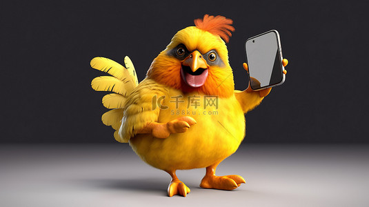 拿手机手机人物背景图片_搞笑 3d 母鸡拿着手机