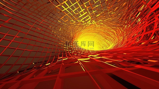 现代数字网络图像通过充满活力的红色和黄色透视背景在 3D 渲染中栩栩如生