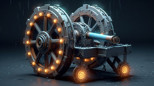加密大炮用于加密货币防御和攻击的强大攻城武器的 3D 渲染