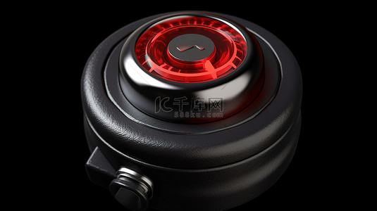 黑色皮革背景，带 3d 红色发动机启动按钮和点火开关