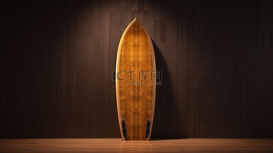 由棕色木材制成的 3D 渲染冲浪板，用于组合