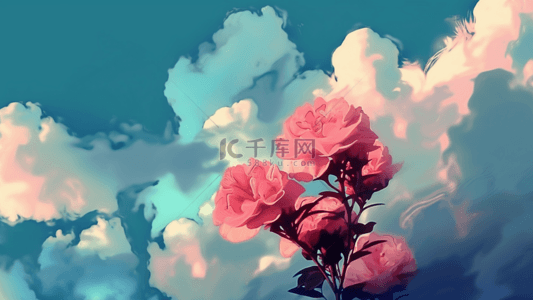 玫瑰唯美背景背景图片_花卉云朵玫瑰唯美背景