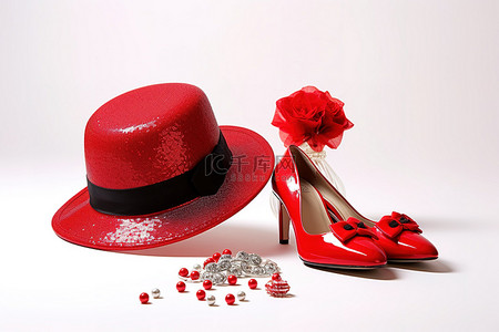 顶背景图片_一顶红色帽子红色高跟鞋和一顶帽子