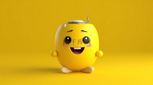 具有可充电电池的地球吉祥物的黄色背景 3D 渲染