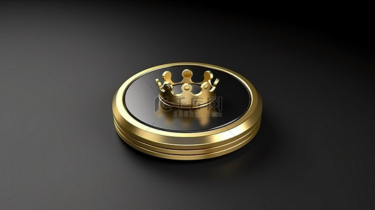 美食界面设计背景图片_3d 渲染灰色圆形钥匙按钮，带金色皇冠图标界面 ui ux 元素