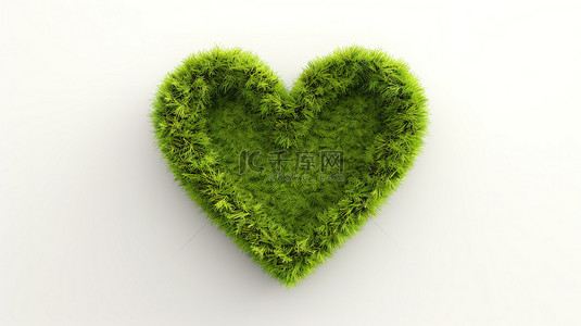 重振自然 3d 渲染的心，由白色背景上的新鲜绿草制成