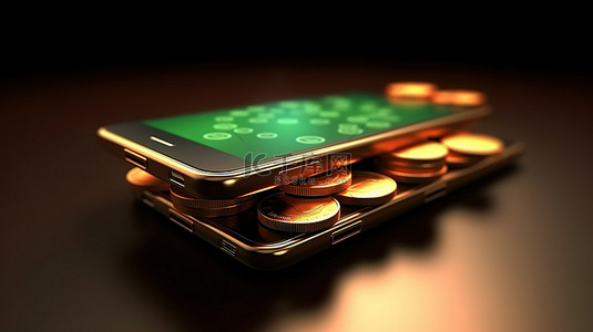 3D 渲染移动银行硬币在智能手机之间轻松转账以进行在线货币交易