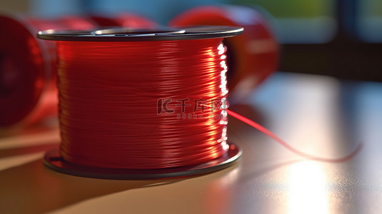 红色印刷背景图片_准备好行动 桌子上红色 3D 打印机灯丝的特写视图