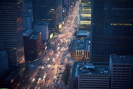 城市黄昏街道背景图片_黄昏时分街道上行驶的城市交通景观