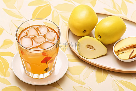 四季背景图片_芒果冰茶配甜红苹果片