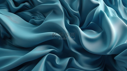 抽象蓝色背景与折叠布宏 3D 渲染时尚壁纸，具有波浪层和褶边