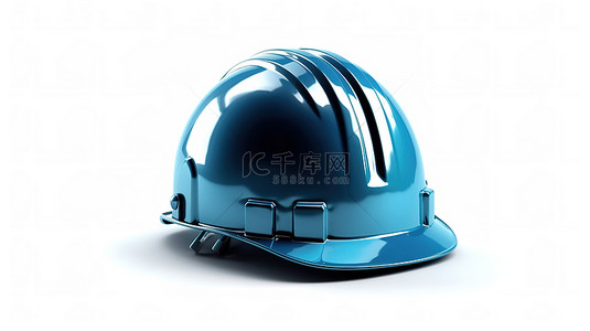 工具蓝色背景图片_带有蓝色建筑头盔的孤立白色背景的 3D 渲染