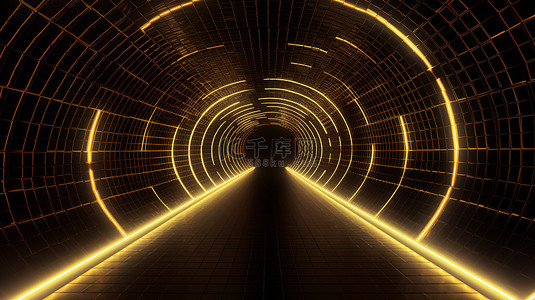3d 渲染的黄色灯光照亮的未来派走廊