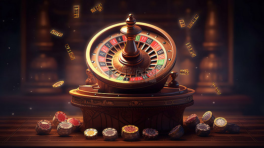 命运背景图片_逼真的 3D 在线赌场轮盘赌轮，配有老虎机优惠券和免费旋转硬币