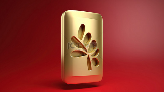 标志性的空气清新剂 3D 渲染符号在红色哑光板上的金色符号，用于社交媒体