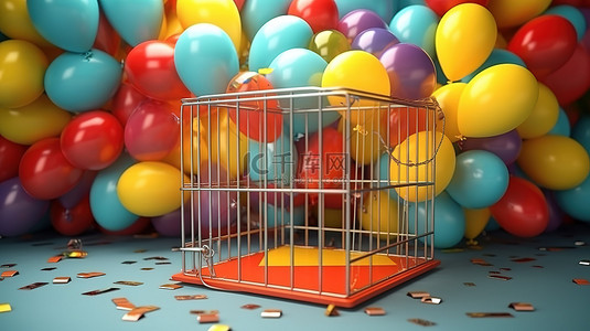 3d 渲染概念气球被困在笼子里