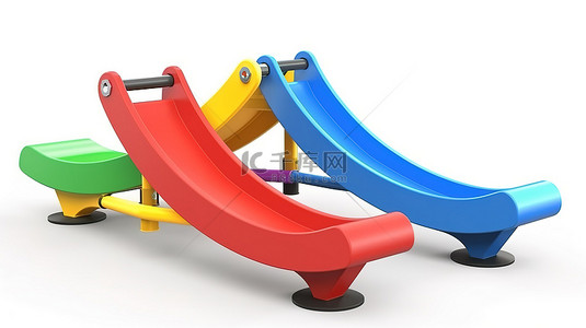 充满活力的 3D 游乐场跷跷板，具有逼真的设计，适合白色背景的儿童