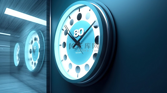 手8背景图片_3D 插图海蓝色办公室挂钟显示 8 点钟时间