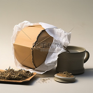 图方背景图片_由牛皮纸和木头制成的图拉壶，下面有茶包